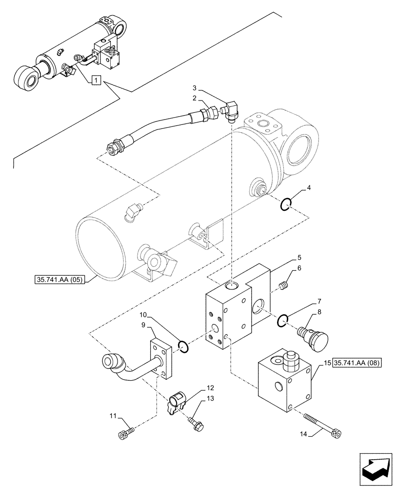 Схема запчастей Case CX130D - (35.741.AA[07]) - VAR - 481064 - LIFT CYLINDER, BLADE, SAFETY VALVE, COMPONENTS (35) - HYDRAULIC SYSTEMS