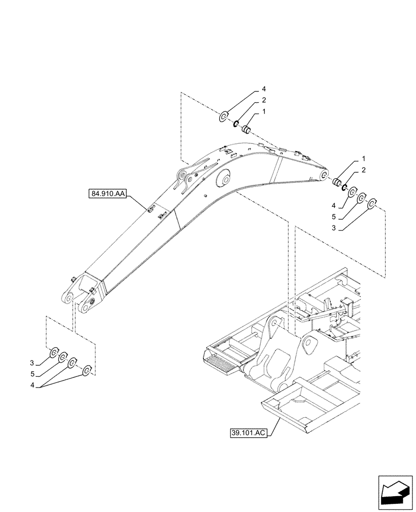 Схема запчастей Case CX130D LC - (84.910.AD[02]) - VAR - 481858 - BOOM, BUSHING (L=4.63M) (84) - BOOMS, DIPPERS & BUCKETS