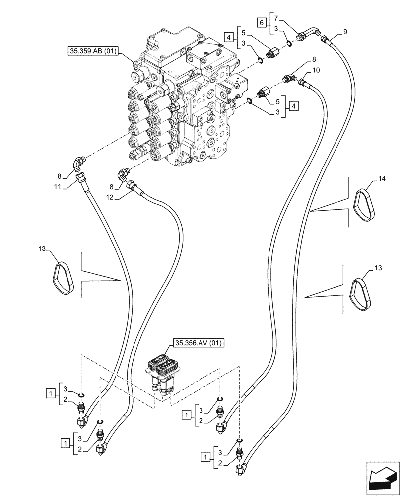 Схема запчастей Case CX130D LC - (35.356.AR[02]) - STD + VAR - 461558 - PEDAL, DRAIN LINE, CONTROL PATTERN SELECTION (35) - HYDRAULIC SYSTEMS