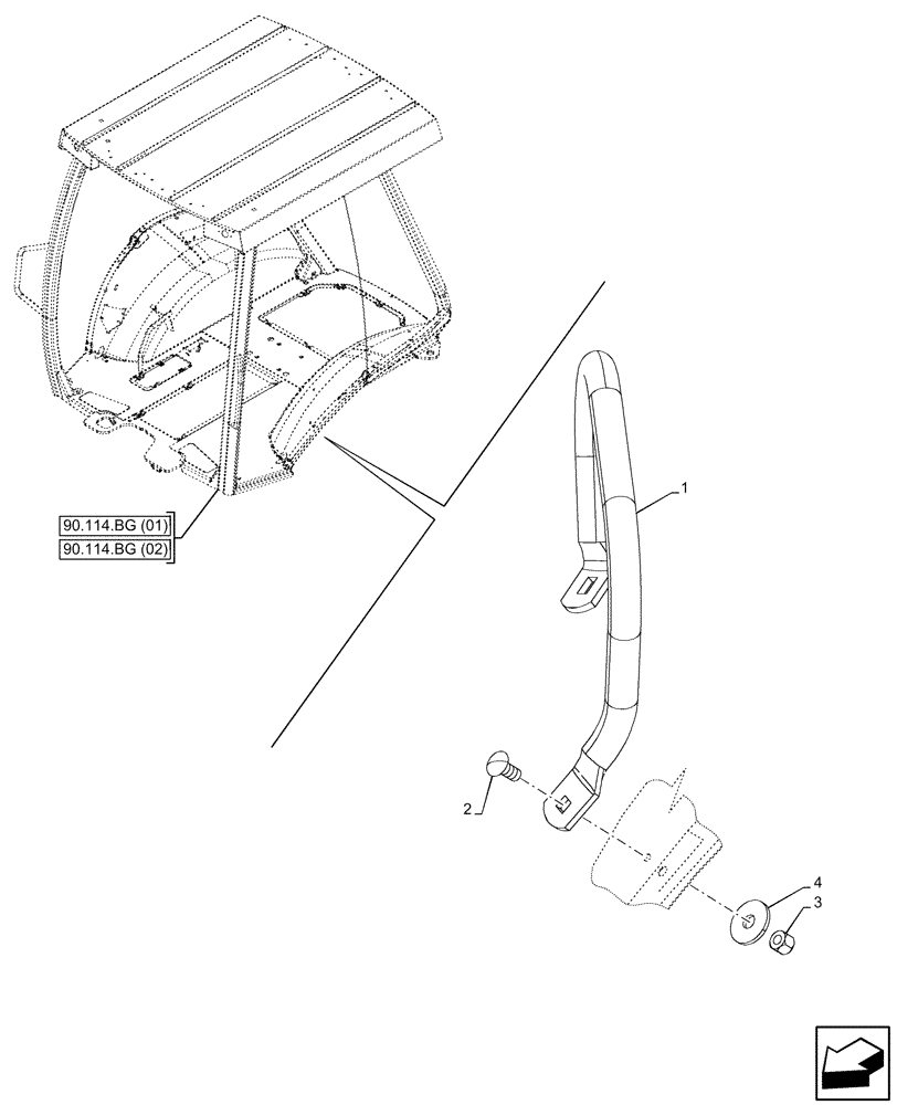 Схема запчастей Case 580N EP - (90.118.AC[01]) - VAR - 442082 - CANOPY, LEFT HANDRAIL (90) - PLATFORM, CAB, BODYWORK AND DECALS