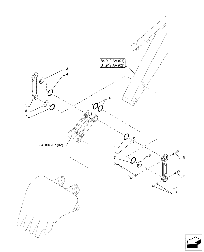 Схема запчастей Case CX130D - (84.100.AC[02]) - VAR - 461023, 481064 - LINK CONROD, W/O HOOK, SAFETY VALVE (84) - BOOMS, DIPPERS & BUCKETS