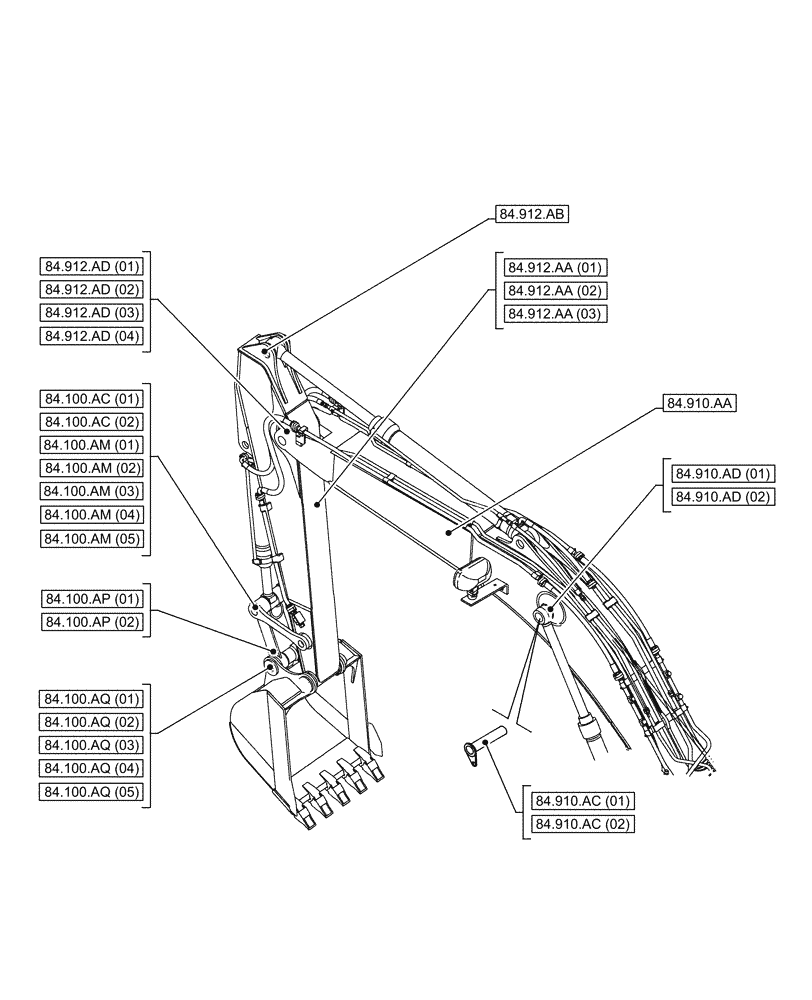 Схема запчастей Case CX160D LC - (84.000.00) - SECTION INDEX - BOOMS, DIPPERS & BUCKET (84) - BOOMS, DIPPERS & BUCKETS