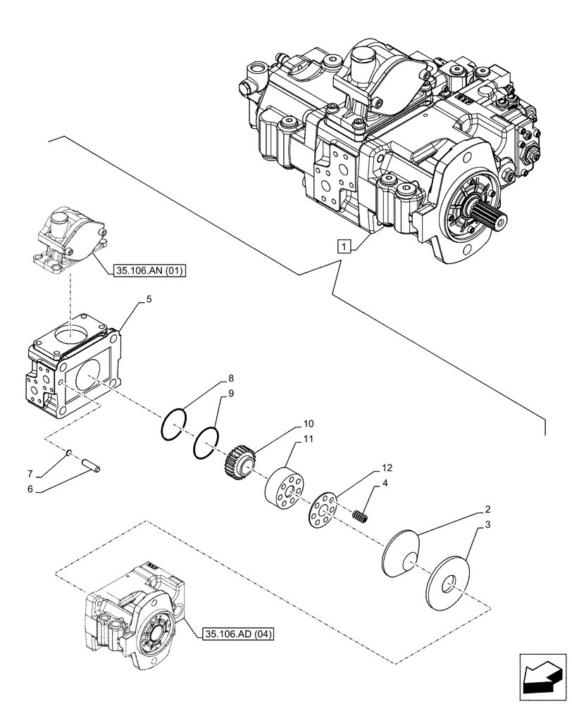 Схема запчастей Case CX130D - (35.106.AD[03]) - VARIABLE DELIVERY HYDRAULIC PUMP, COMPONENTS (35) - HYDRAULIC SYSTEMS