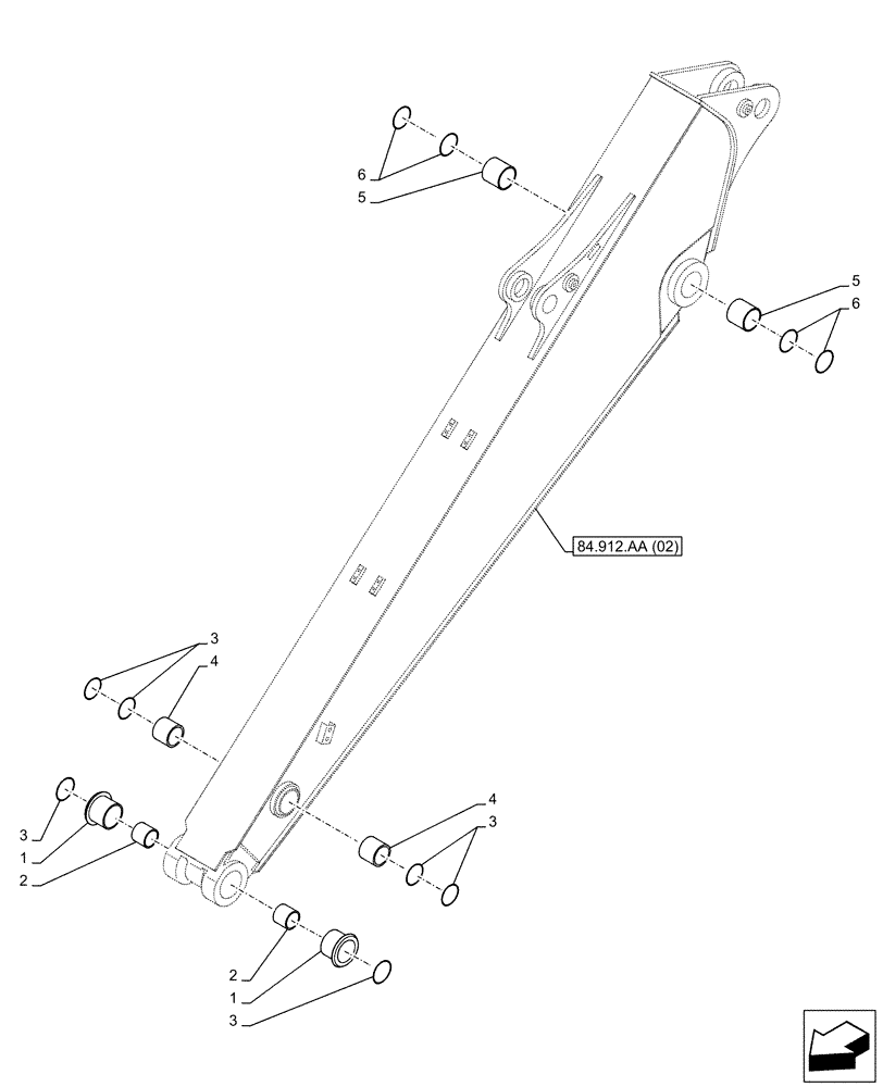 Схема запчастей Case CX130D LC - (84.912.AD[02]) - VAR - 781174 - ARM, BUSHING (L=2.5M) (84) - BOOMS, DIPPERS & BUCKETS