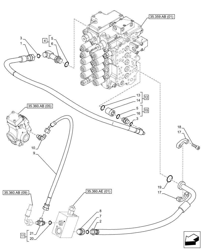 Схема запчастей Case CX130D - (35.360.AB[08]) - VAR - 461868 - HAMMER CIRCUIT, LINES, HIGH FLOW, W/ ELECTRICAL PROPORTIONAL CONTROL (35) - HYDRAULIC SYSTEMS