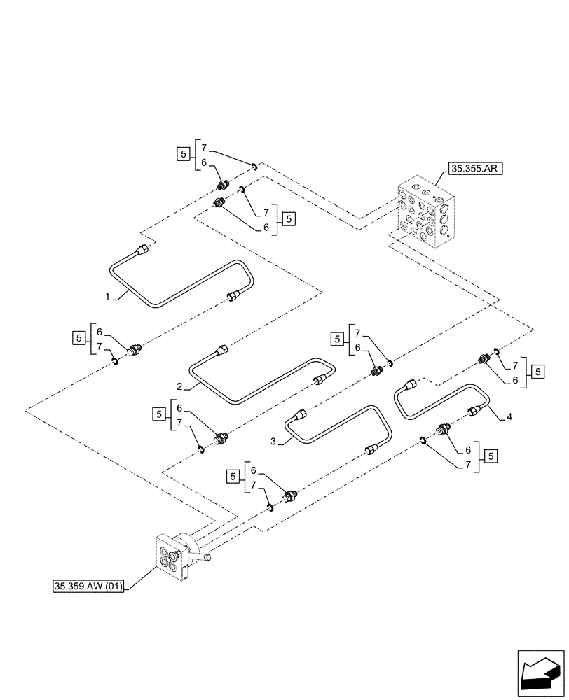 Схема запчастей Case CX130D LC - (35.355.AC[08]) - VAR - 461558 - JOYSTICK, HYDRAULIC LINE, CONTROL VALVE, CONTROL PATTERN SELECTION (35) - HYDRAULIC SYSTEMS
