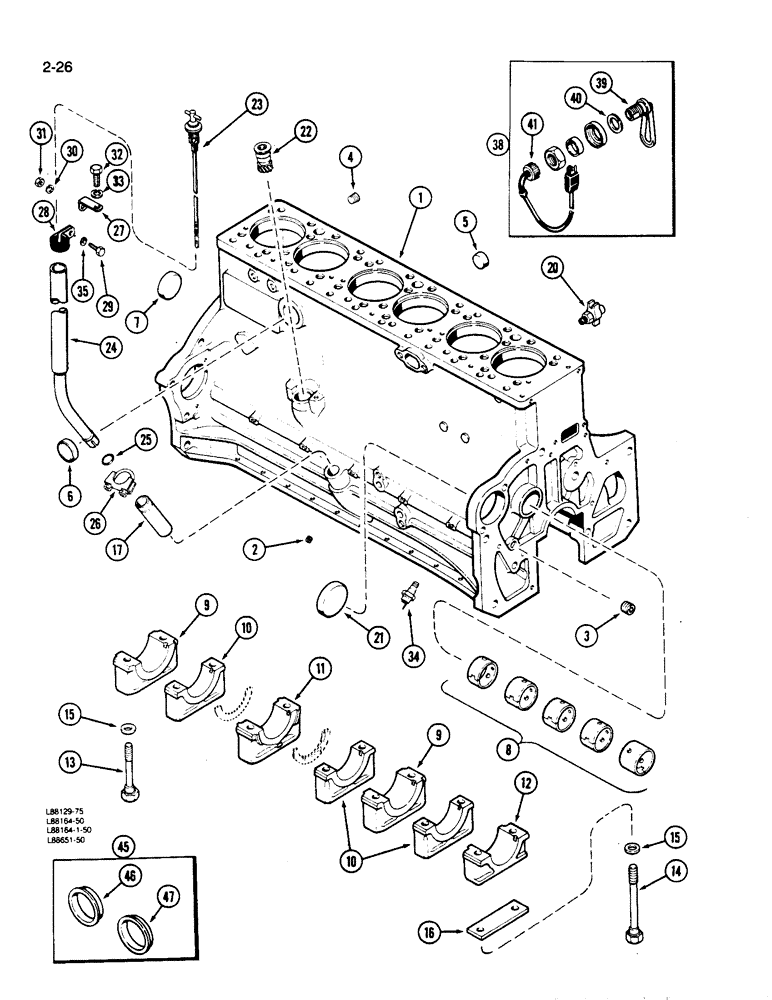 Схема запчастей Case 1455B - (2-26) - CYLINDER BLOCK, 504BDT DIESEL ENGINE, PRIOR TO ENGINE SERIAL NO 10335337 (02) - ENGINE