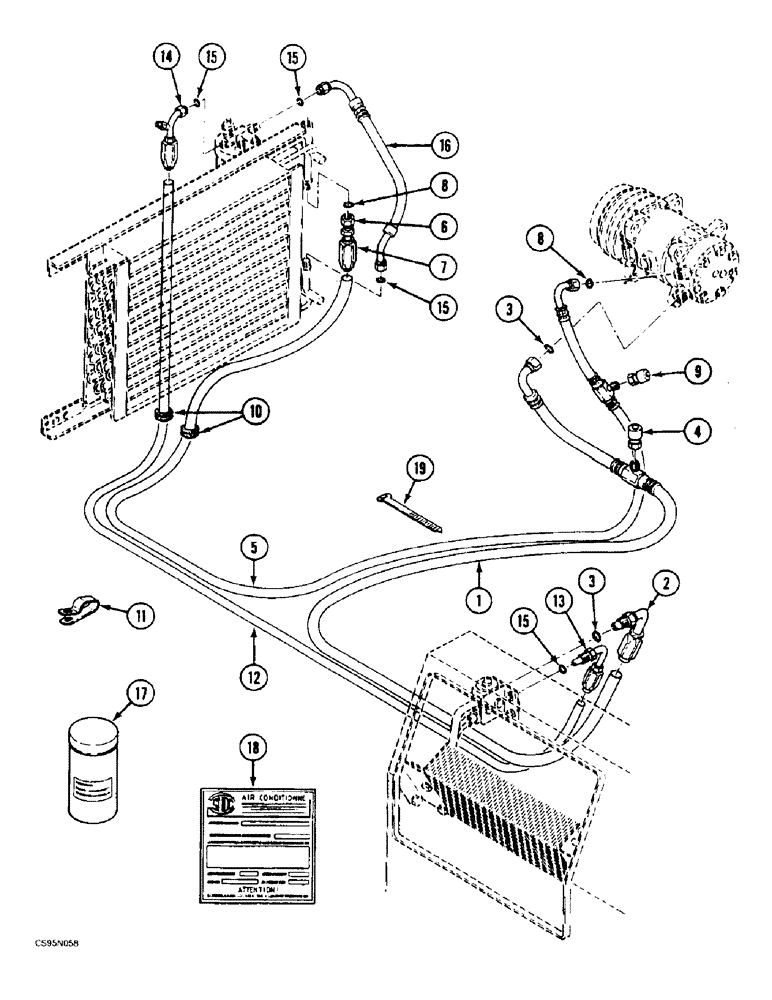 Схема запчастей Case 688BCK - (2-16) - CAB AIR CONDITIONING - AIR CIRCUIT, 688B CK (120301-) (01) - ENGINE