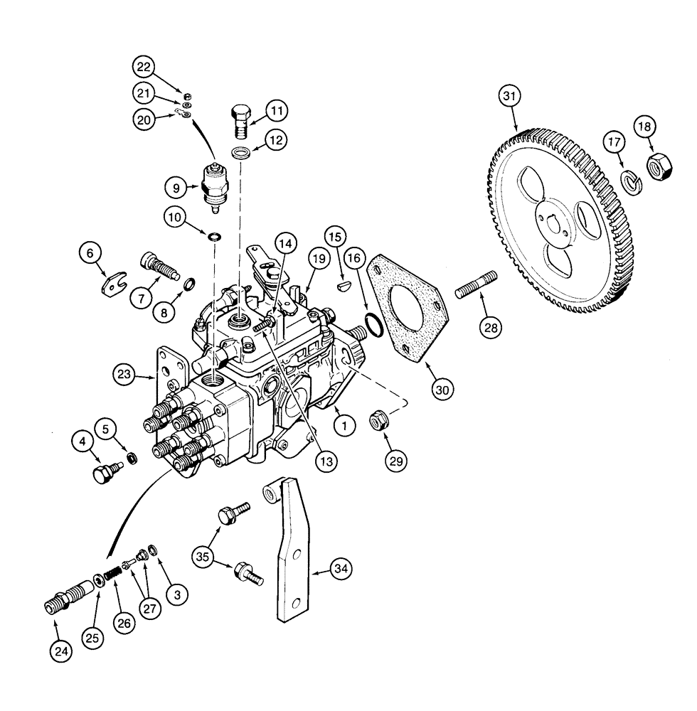 Схема запчастей Case 855E - (3-16) - FUEL INJECTION PUMP AND DRIVE, 6T-590 ENGINE (03) - FUEL SYSTEM