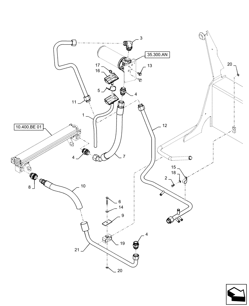Схема запчастей Case SR150 - (35.100.AB) - HYDRAULIC RETURN PLUMBING (SR130,SR150) (35) - HYDRAULIC SYSTEMS