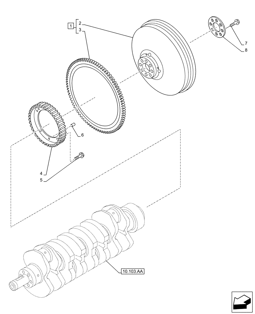 Схема запчастей Case AR-4JJ1XASS01-02 - (10.103.AH) - ENGINE FLYWHEEL (10) - ENGINE