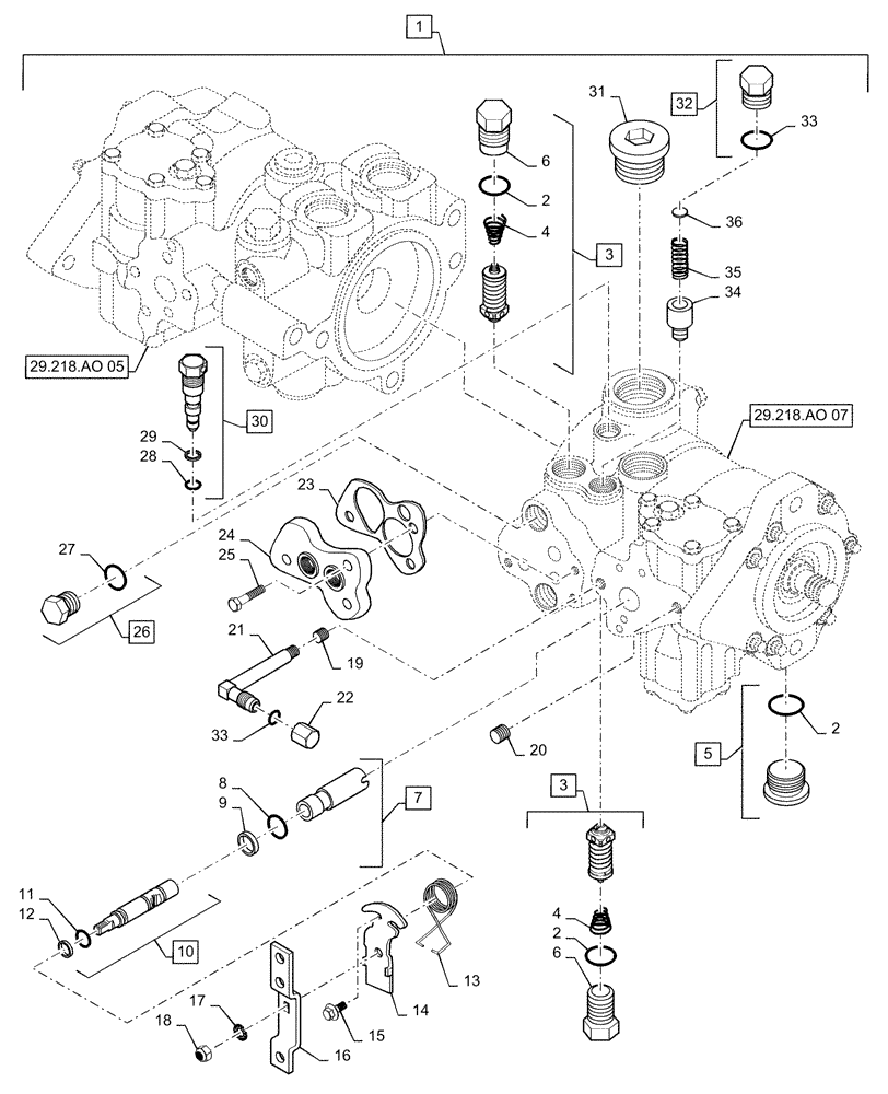 Схема запчастей Case TR270 - (29.218.AO[04]) - TANDEM HYDROSTATIC PUMP, MECHANICAL CONTROL, 46CC, FRONT (SR200, SR220, SV250, TR270) (29) - HYDROSTATIC DRIVE