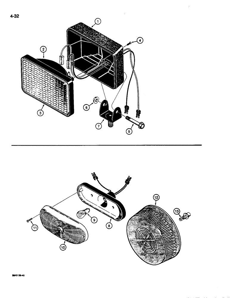 Схема запчастей Case 680L - (4-32) - TRACTOR LAMPS, FRONT DRIVING AND REAR FLOOD LAMPS, USED ON MODELS WITH CAB OR CANOPY (04) - ELECTRICAL SYSTEMS