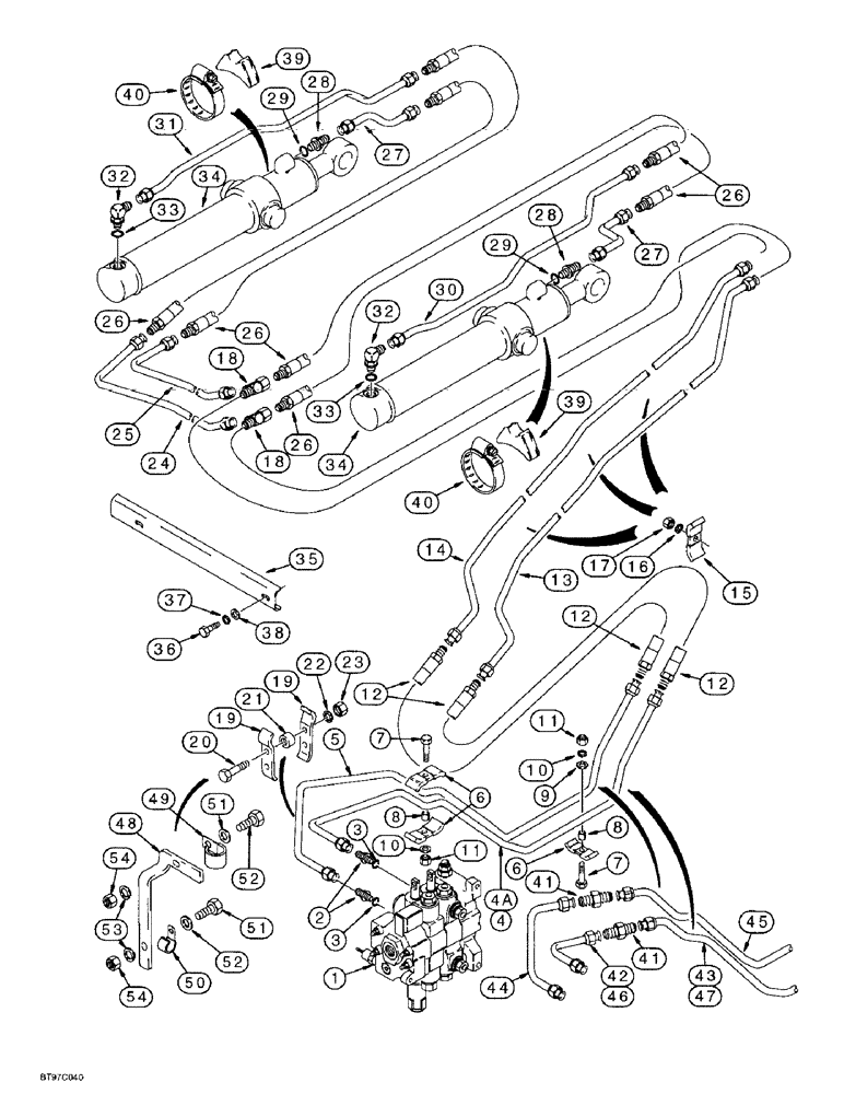 Схема запчастей Case 580L - (8-012) - LOADER BUCKET CYLINDER HYDRAULIC CIRCUIT (08) - HYDRAULICS