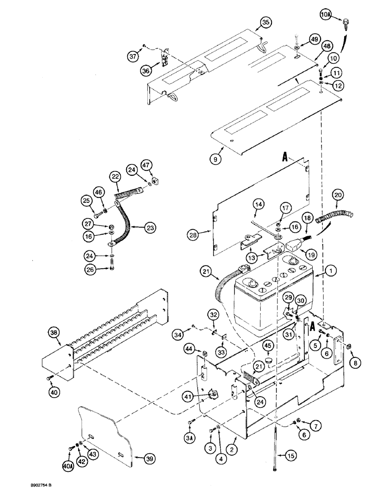 Схема запчастей Case 590 - (4-18) - BATTERY, BATTERY BOX, TOOL BOX, AND MOUNTING PARTS (04) - ELECTRICAL SYSTEMS