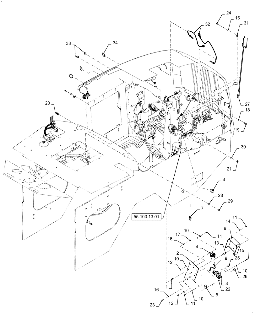 Схема запчастей Case 521F - (55.100.12[02]) - HARNESS INSTALLATION, ENGINE AND REAR CHASSIS (55) - ELECTRICAL SYSTEMS