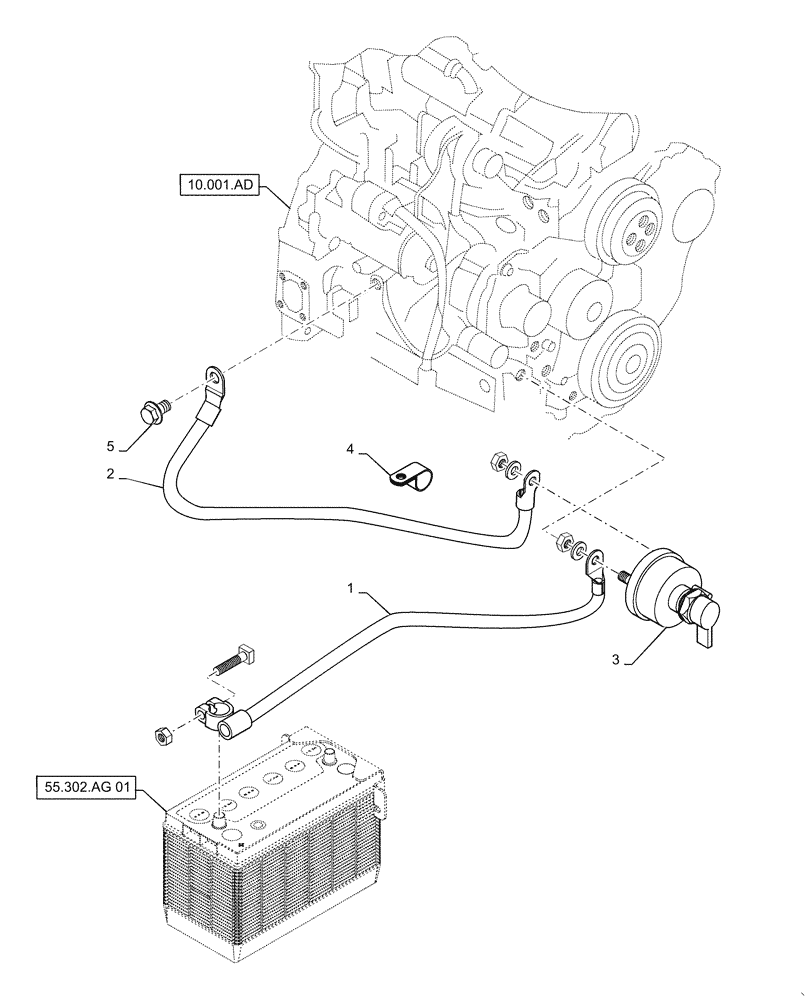 Схема запчастей Case TV380 - (55.302.AI[01]) - BATTERY DISCONNECT LG (SR220-SV300,TR320, TV380) (55) - ELECTRICAL SYSTEMS