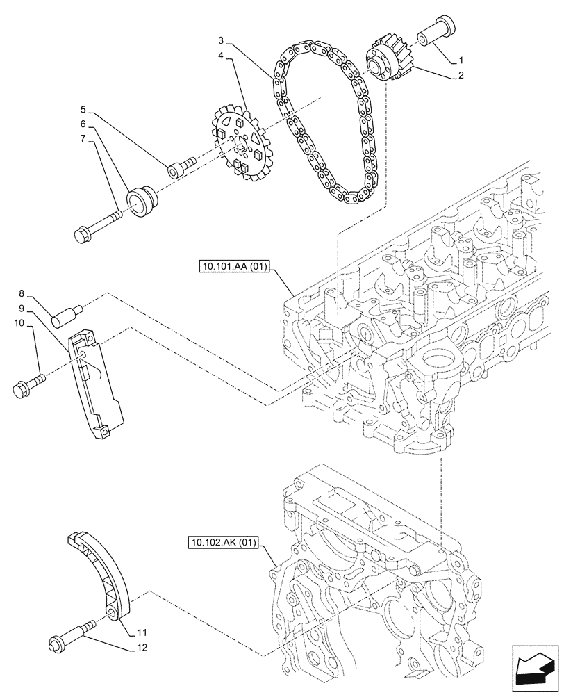 Схема запчастей Case AR-4JJ1XASS01-02 - (10.106.AT) - CAMSHAFT, CHAIN (10) - ENGINE