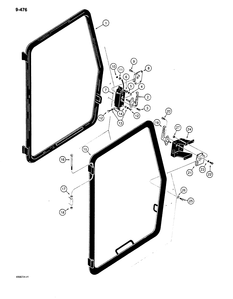 Схема запчастей Case 680K - (9-476) - CAB SIDE WINDOWS (09) - CHASSIS/ATTACHMENTS