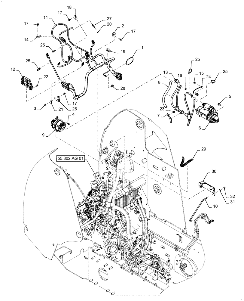 Схема запчастей Case TV380 - (55.015.AB[01]) - ENGINE, ELECTRICAL (SV250,SV300,TV380) (55) - ELECTRICAL SYSTEMS