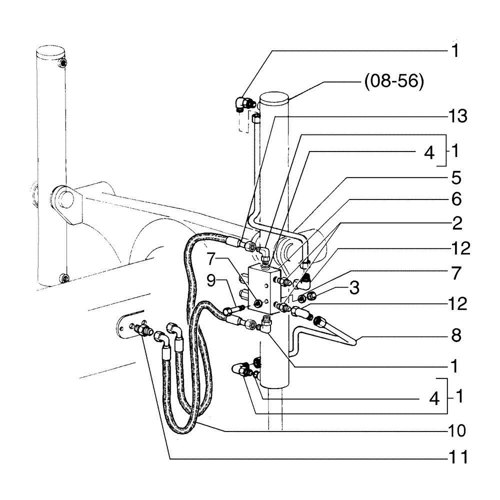 Схема запчастей Case 885B AWD - (08-13[01]) - MOLDBOARD LIFT PIPING (08) - HYDRAULICS