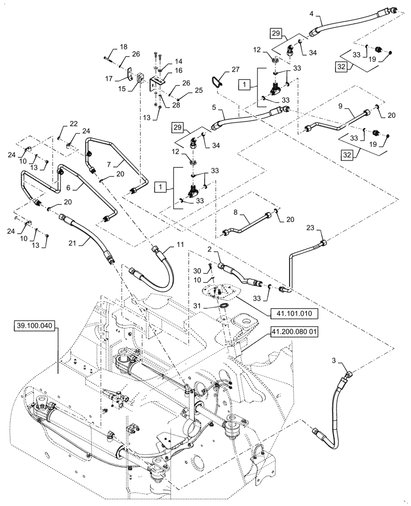 Схема запчастей Case 1121G - (41.216.010[01]) - STEERING CYLINDER LINES AND INSTALLATION (41) - STEERING