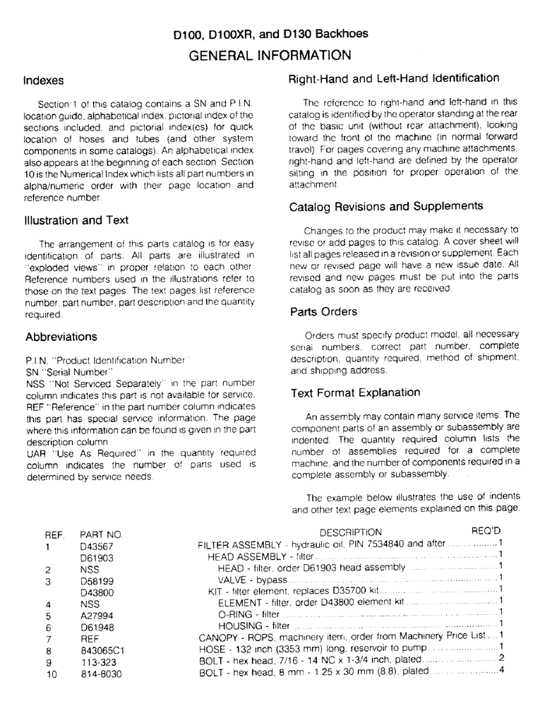 Схема запчастей Case D100 - (1-03) - GENERAL INFORMATION 