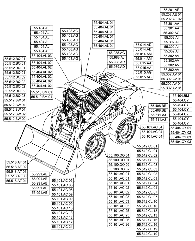 Схема запчастей Case TR340 - (00.000.55) - PICTORIAL INDEX - ELECTRICAL SYSTEMS (00) - GENERAL & PICTORIAL INDEX