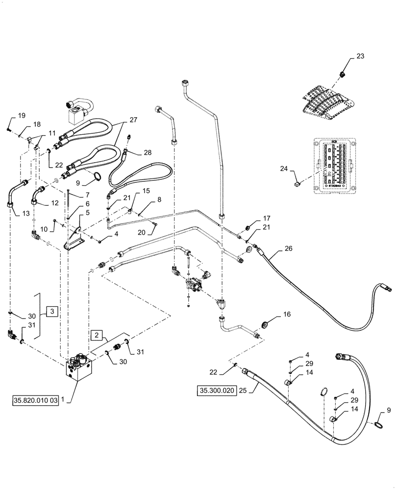 Схема запчастей Case 1021G - (35.820.010[02]) - VAR - 482585 - FAN REVERSING VALVE INSTALLATION (35) - HYDRAULIC SYSTEMS