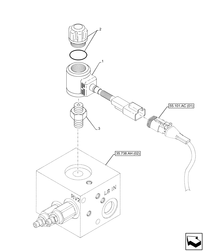 Схема запчастей Case 590SN - (55.512.CG[03]) - VAR - 423080 - SOLENOID, OBJECT HANDLING (55) - ELECTRICAL SYSTEMS