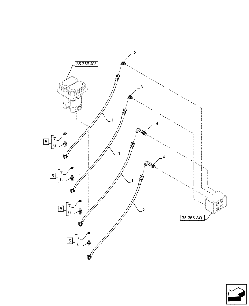 Схема запчастей Case CX500D LC - (35.356.AR[02]) - PEDAL, DRAIN LINE (35) - HYDRAULIC SYSTEMS