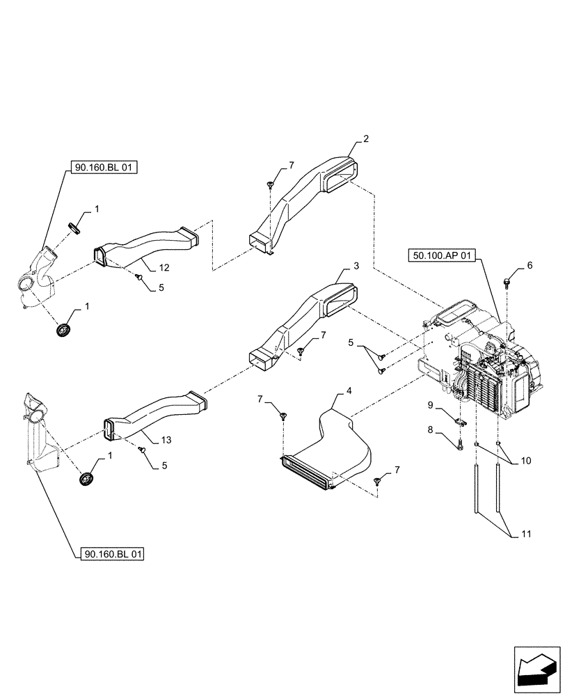 Схема запчастей Case CX500D LC - (50.104.AO[01]) - AIR CONDITIONING, W/ HEATER, AIR DUCT (50) - CAB CLIMATE CONTROL