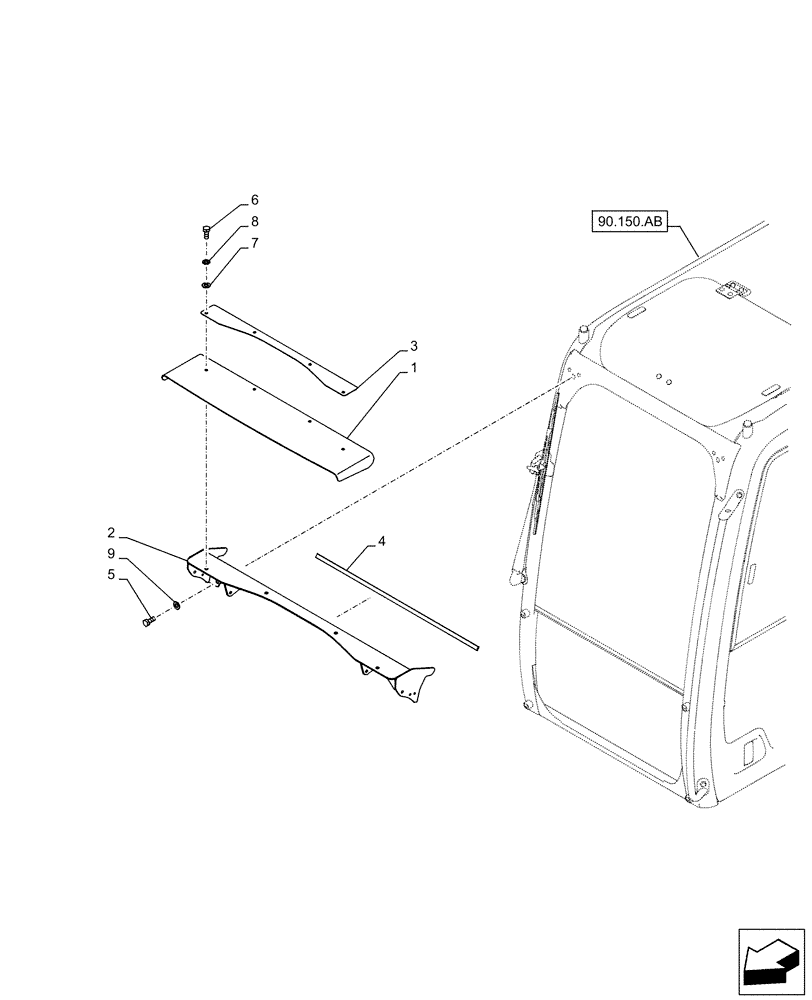 Схема запчастей Case CX500D LC - (90.105.CT) - VAR - 461555 - CAB, DEFLECTOR (90) - PLATFORM, CAB, BODYWORK AND DECALS