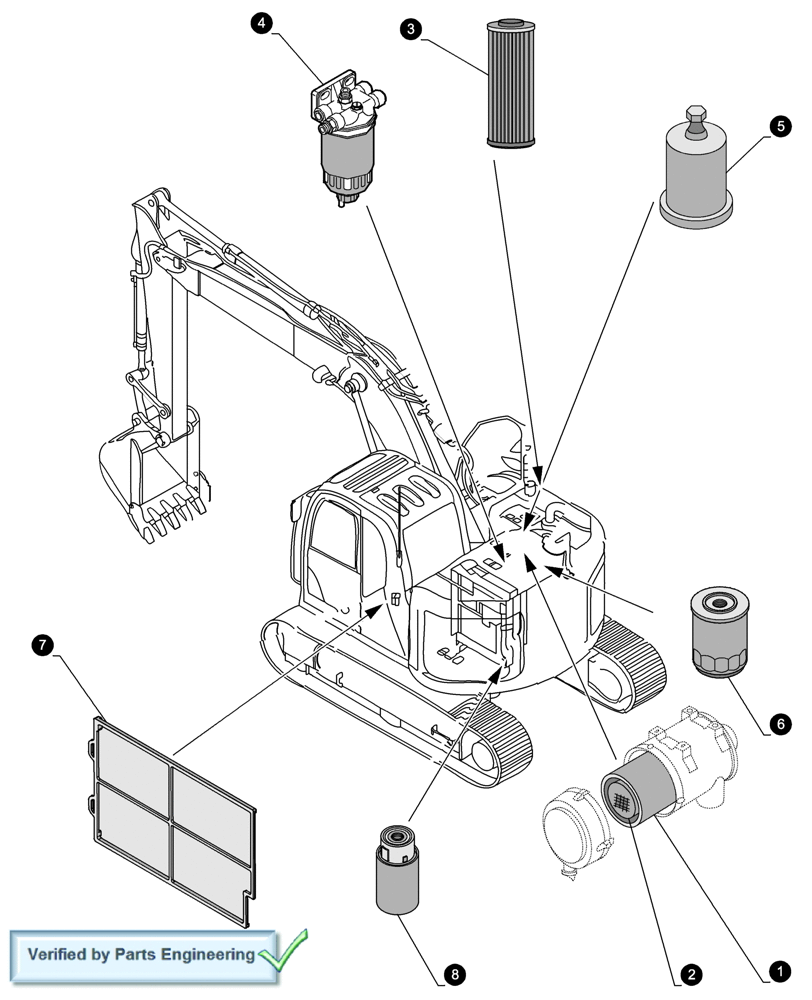 Схема запчастей Case CX135SR - (20.04[01]) - MAINTENANCE PARTS - FILTERS (18) - MISCELLANEOUS