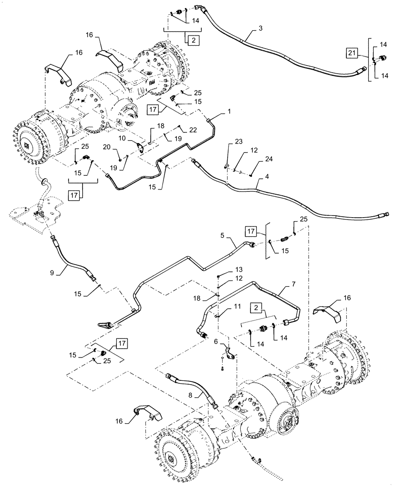 Схема запчастей Case 1121G - (35.733.010[05]) - VAR - 424775 - AXLE COOLER LINE INSTALLATION, HD AXLE (35) - HYDRAULIC SYSTEMS