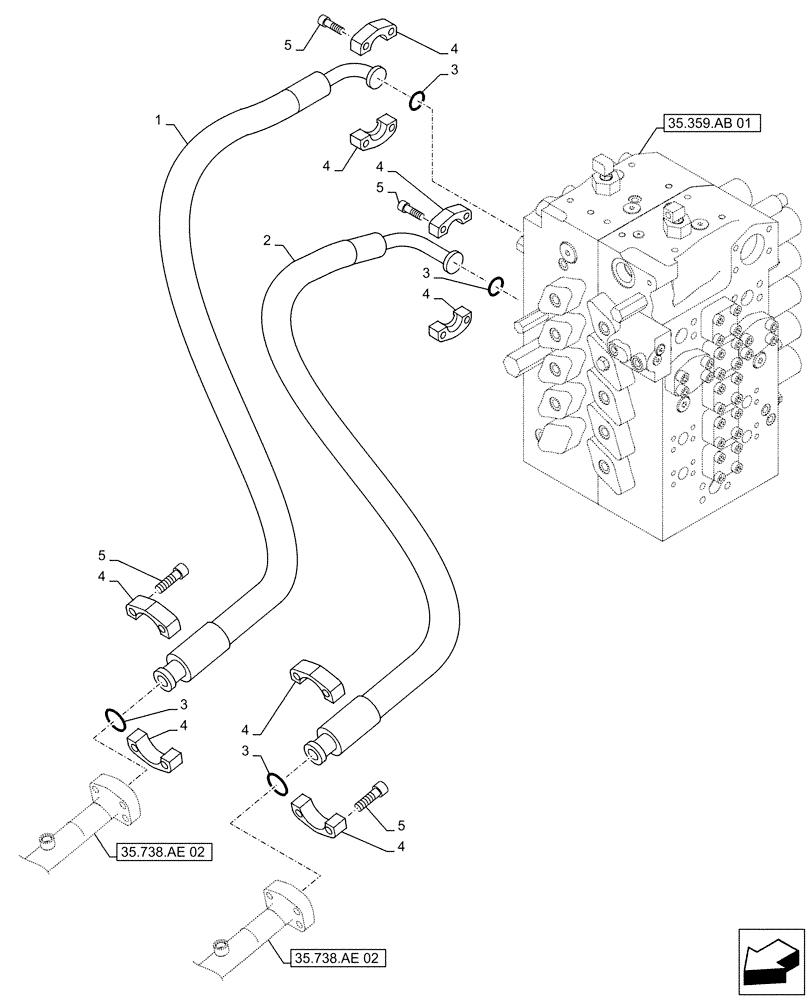 Схема запчастей Case CX490D LC - (35.738.AE[01]) - BUCKET CYLINDER, LINES (35) - HYDRAULIC SYSTEMS