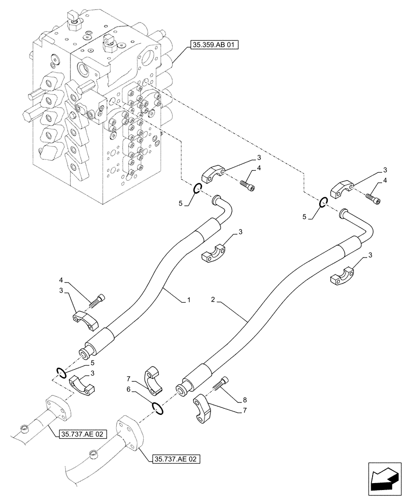 Схема запчастей Case CX500D LC - (35.737.AE[01]) - ARM CYLINDER, LINES (35) - HYDRAULIC SYSTEMS