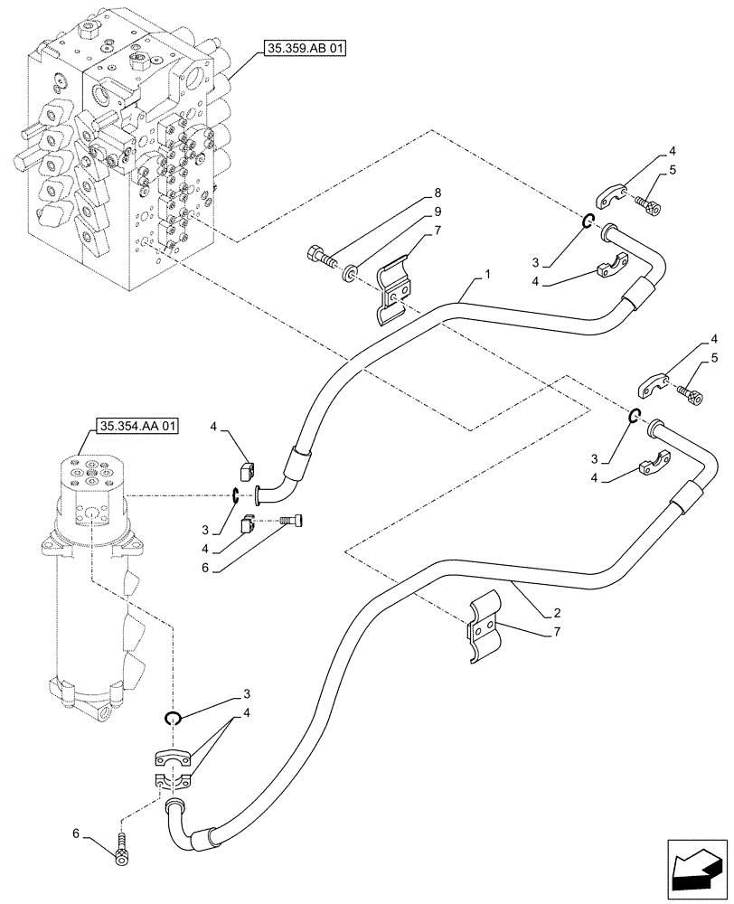 Схема запчастей Case CX500D LC - (35.354.AF[02]) - HYDRAULIC SWIVEL, LINES (35) - HYDRAULIC SYSTEMS