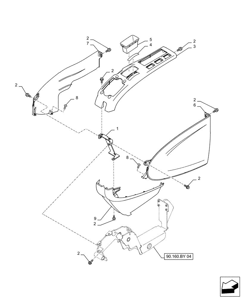 Схема запчастей Case CX500D LC - (90.160.BY[03]) - VAR - 488035, 781277 - CONSOLE, SIDE PANEL, LH (90) - PLATFORM, CAB, BODYWORK AND DECALS