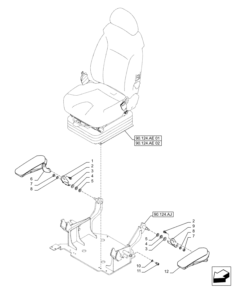 Схема запчастей Case CX500D LC - (90.124.AD) - VAR - 488035, 781277 - SEAT, AIR SUSPENSION, ARMREST (90) - PLATFORM, CAB, BODYWORK AND DECALS