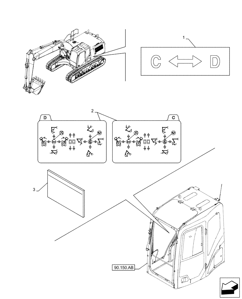 Схема запчастей Case CX500D LC - (90.108.AA[07]) - VAR - 461558 - DECAL, CONTROL PATTERN SELECTION (90) - PLATFORM, CAB, BODYWORK AND DECALS
