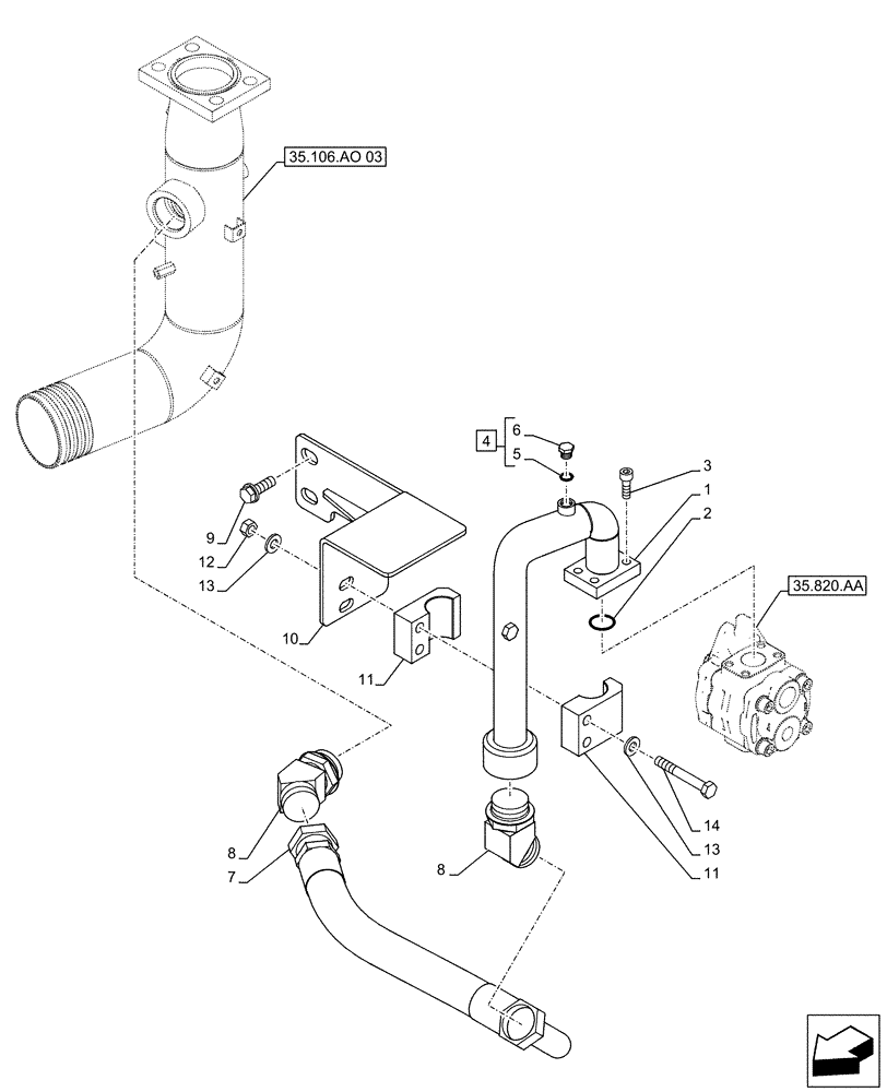 Схема запчастей Case CX500D LC - (35.106.AO[04]) - VARIABLE DELIVERY HYDRAULIC PUMP, SUCTION PIPE (35) - HYDRAULIC SYSTEMS