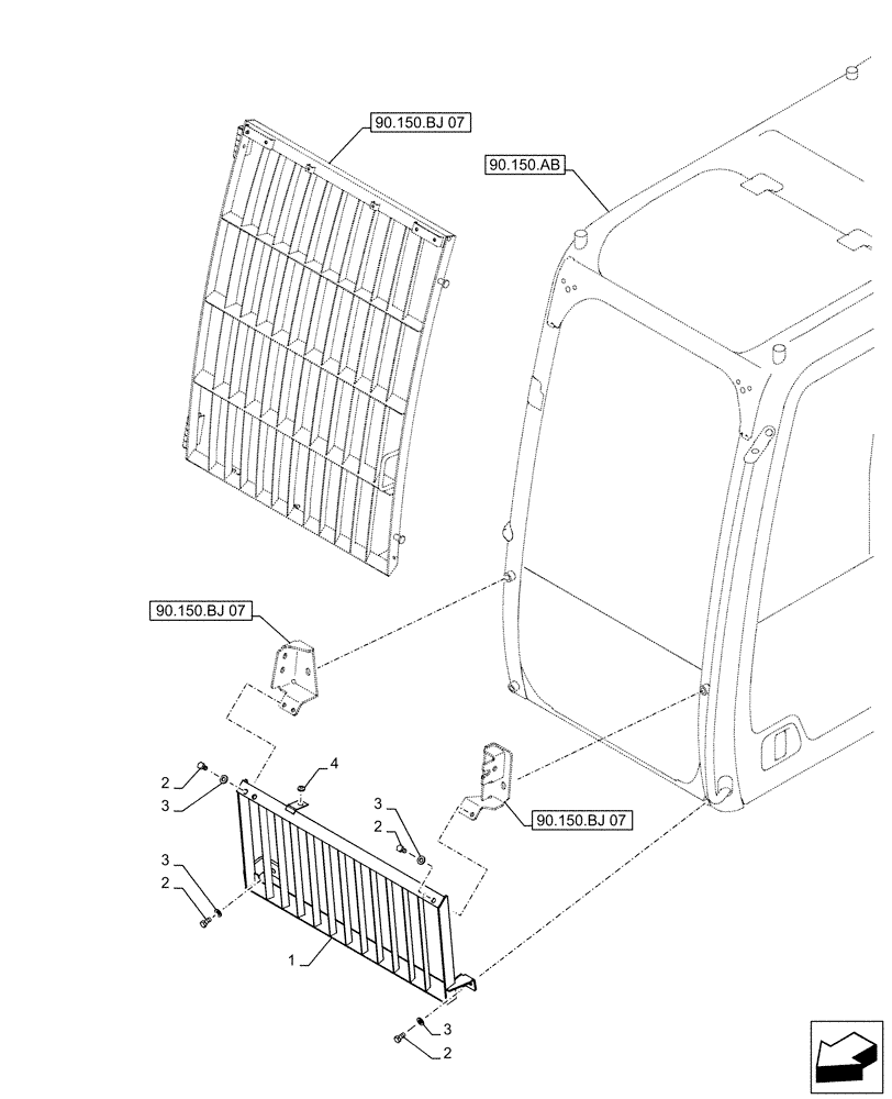 Схема запчастей Case CX500D LC - (90.150.BJ[06]) - VAR - 781986 - FRONT, LOWER, STONEGUARD, OPENABLE (90) - PLATFORM, CAB, BODYWORK AND DECALS