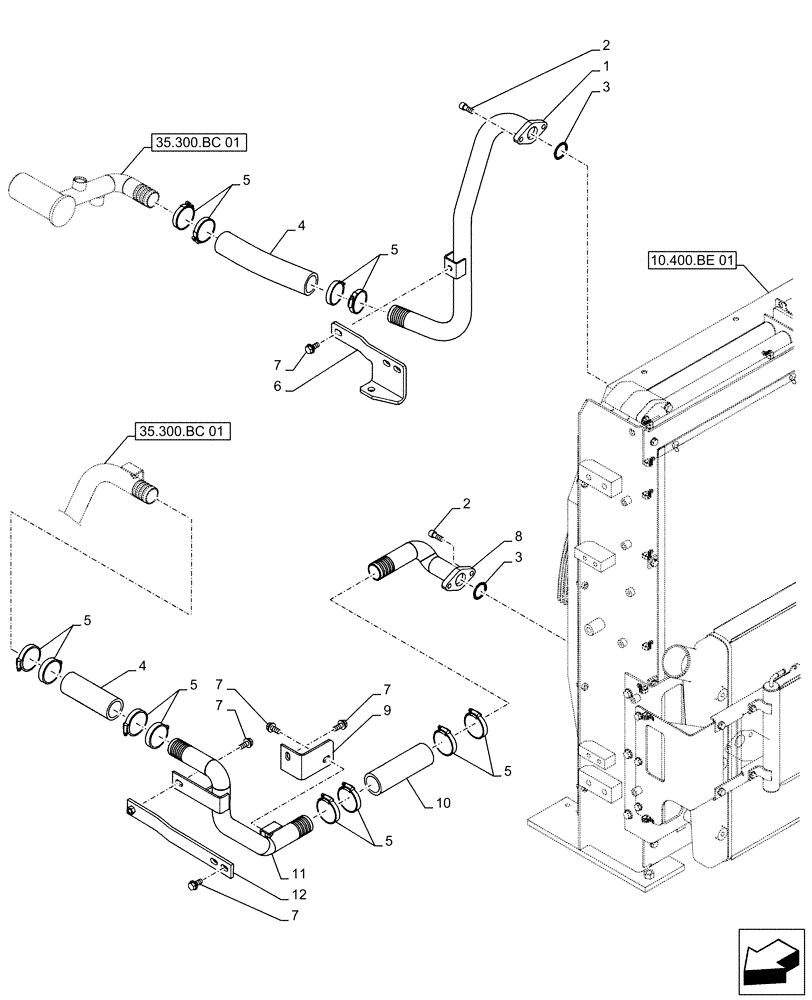 Схема запчастей Case CX500D LC - (35.300.BC[02]) - OIL COOLER LINE (35) - HYDRAULIC SYSTEMS