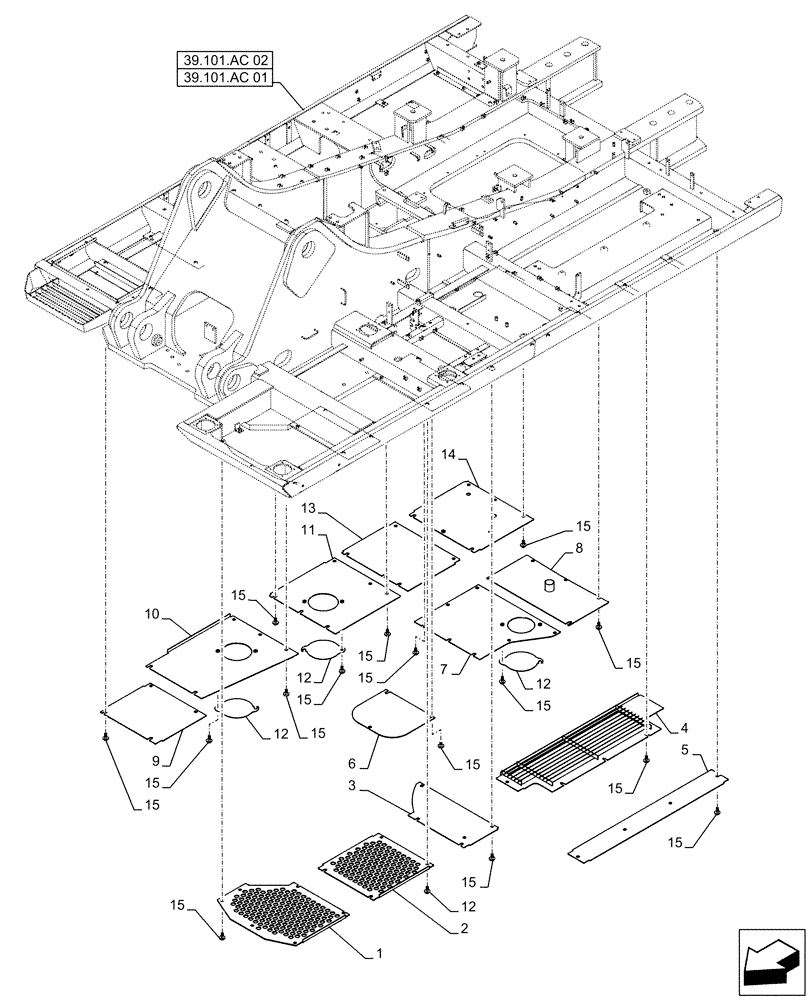 Схема запчастей Case CX500D LC - (90.116.BE) - GUARD, FRAME, LOWER (90) - PLATFORM, CAB, BODYWORK AND DECALS