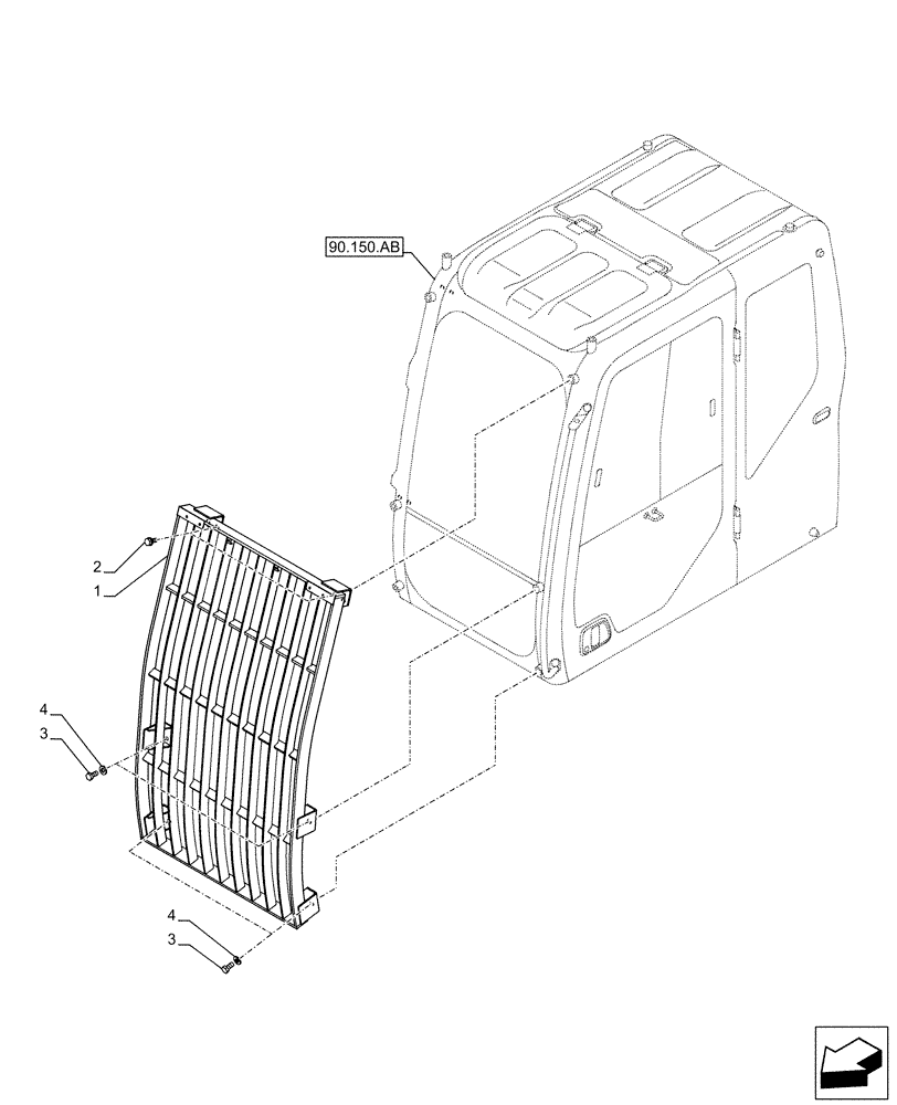 Схема запчастей Case CX500D LC - (90.150.BJ[02]) - VAR - 461024 - CAB GUARD, FRONT, STONEGUARD, FIXED (90) - PLATFORM, CAB, BODYWORK AND DECALS