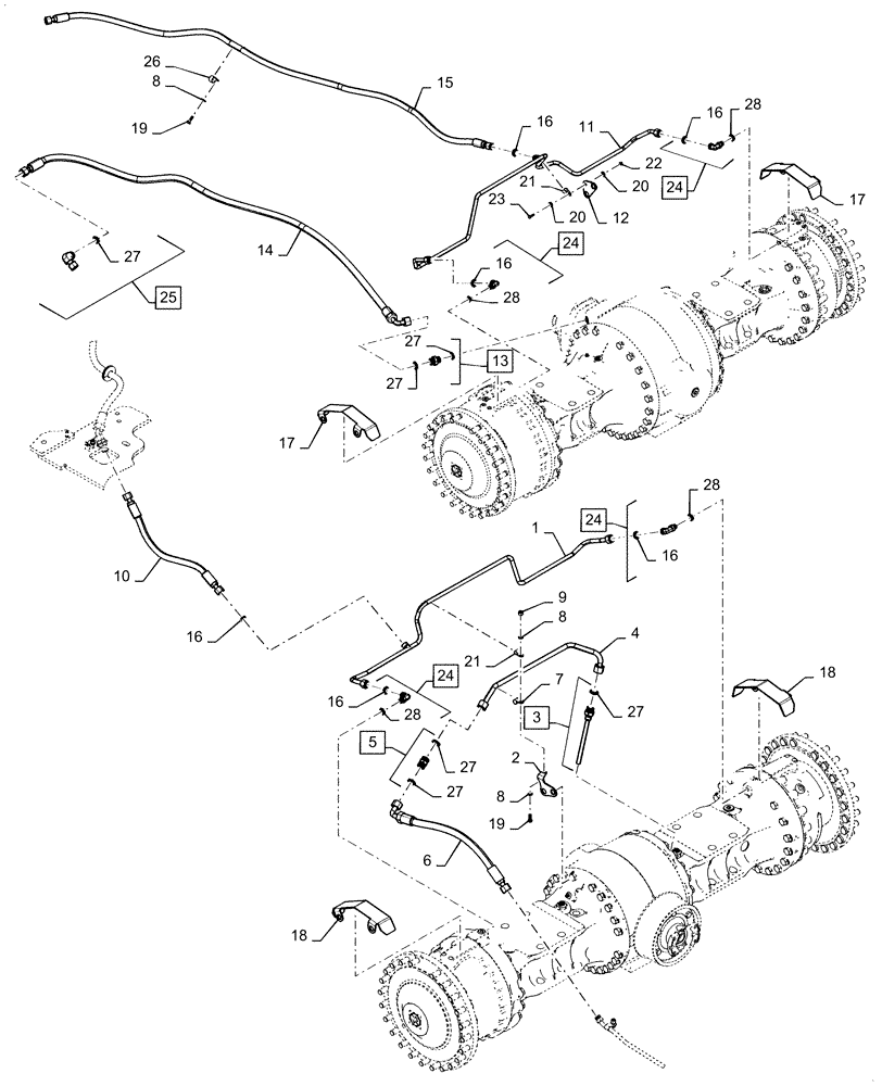 Схема запчастей Case 1021G - (35.733.010[04]) - VAR - 424235 - AXLE COOLER LINE INSTALLATION, HD AXLE (35) - HYDRAULIC SYSTEMS