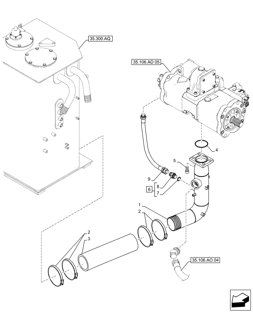 Схема запчастей Case CX500D LC - (35.106.AO[03]) - VARIABLE DELIVERY HYDRAULIC PUMP, SUCTION PIPE (35) - HYDRAULIC SYSTEMS