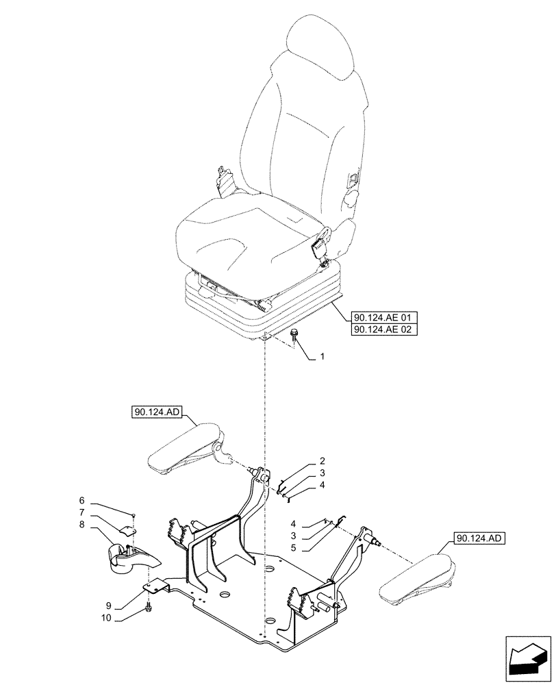 Схема запчастей Case CX500D LC - (90.124.AJ) - VAR - 488035, 781277 - SEAT, AIR SUSPENSION, BASE PLATE (90) - PLATFORM, CAB, BODYWORK AND DECALS