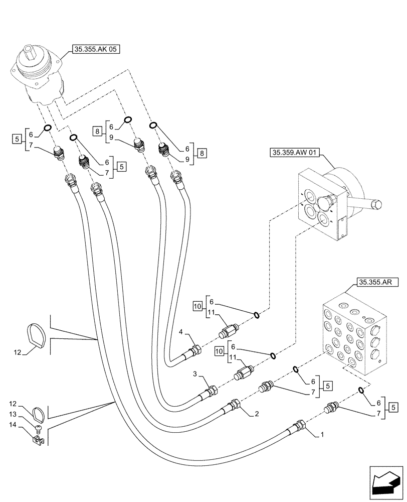 Схема запчастей Case CX490D LC - (35.355.AC[06]) - VAR - 461558 - JOYSTICK, LH, HYDRAULIC LINE, CONTROL VALVE, CONTROL PATTERN SELECTION (35) - HYDRAULIC SYSTEMS
